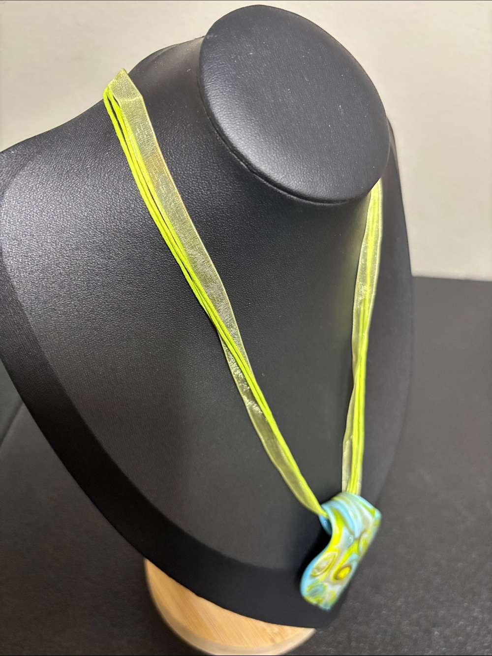 Handmade Turquoise Lime Dichroic Glass Pendant Necklace - Picture 5 of 9